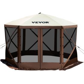 VEVOR Camping Gazebo Screen Tent; 12*12ft; 6 Sided Pop-up Canopy Shelter Tent with Mesh Windows