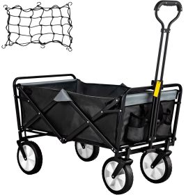 Collapsible Wagon Cart ; Folding Wagon Cart ;  176 lbs Load Beach Wagon Oversized Wheels;  Portable Folding Wagon Adjustable Handles for Beach; (Color: Black+Gray)
