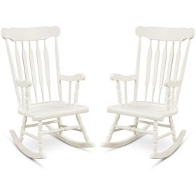 Rocking Chair with Solid Wooden Frame for Garden and Patio (Color: White)